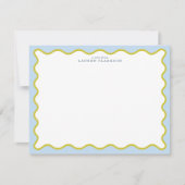 Blue & Mustard Wavy Border Note Card Einladung (Vorderseite)