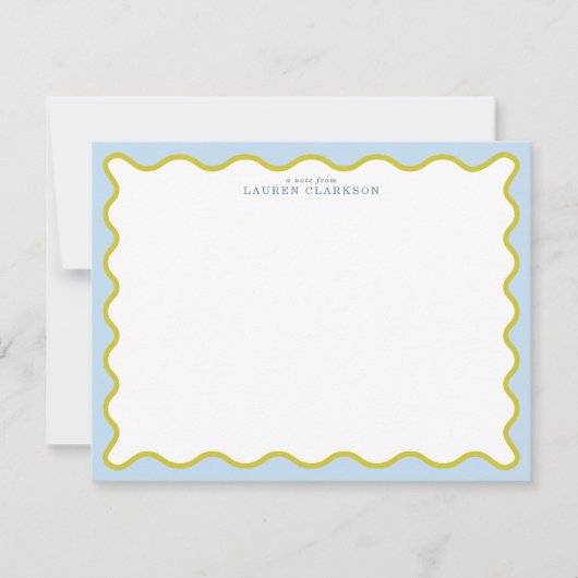 Blue & Mustard Wavy Border Note Card Einladung (Vorderseite)
