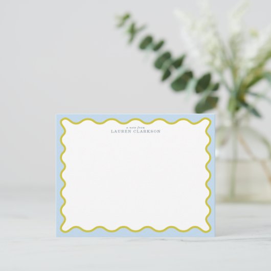 Blue & Mustard Wavy Border Note Card Einladung (Stehend Vorderseite)