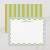 Blue & Mustard Wavy Border Note Card Einladung (Vorne/Hinten)