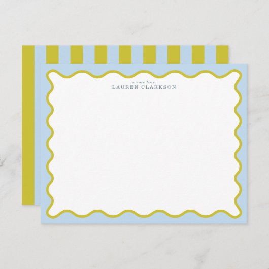 Blue & Mustard Wavy Border Note Card Einladung (Vorne/Hinten)