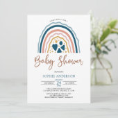 Blue Mute Tones Boho Rainbow Baby Dusche Einladung (Stehend Vorderseite)
