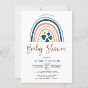 Blue Mute Tones Boho Rainbow Baby Dusche Einladung