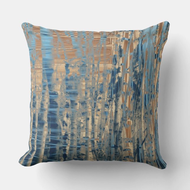 Blue Muted Orange Yellow Streaked Birch Trees Kissen (Vorderseite)
