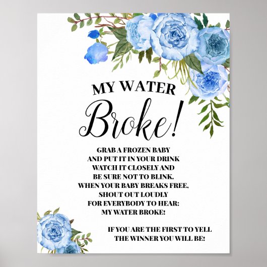 Blue My Water Broke Baby Showgame-Schild Poster (Vorne)