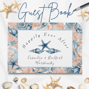 Blue n Blush Beach Muschel Blume Hochzeit Gästebuch