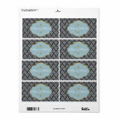 Blue n Brown Damask Hochzeitslabel (Vorne)