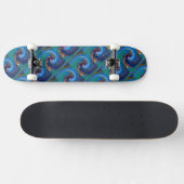 Blue N Green Abstrakt Tiled Peacock Skateboard (Horizontal)