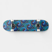 Blue N Green Abstrakt Tiled Peacock Skateboard (Horizontal)