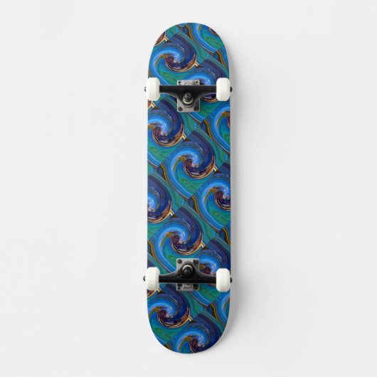 Blue N Green Abstrakt Tiled Peacock Skateboard (Vorderseite)