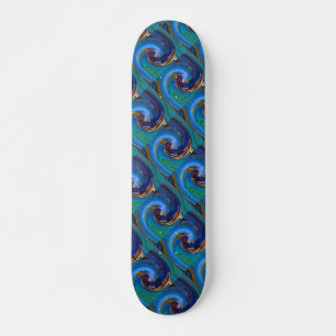 Blue N Green Abstrakt Tiled Peacock Skateboard