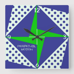 Blue n Green Perpetual Motion Quilt Block Quadratische Wanduhr