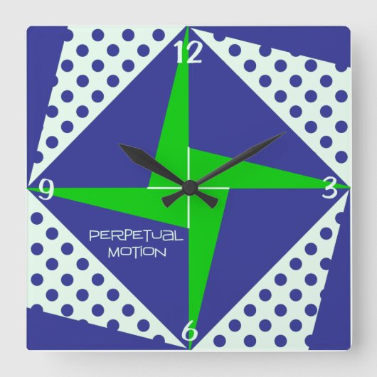 Blue n Green Perpetual Motion Quilt Block Quadratische Wanduhr (Vorderseite)