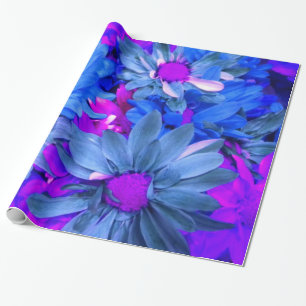 Blue N Magenta Daisy Bouquet Wrapping Paper Geschenkpapier