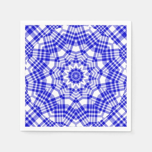 Blue n White Kariert Kaleidoscope Serviette (Vorderseite)