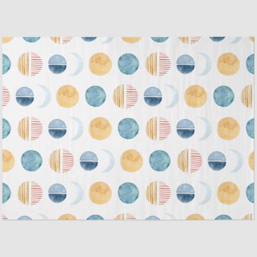 Blue n White Modern Sun n Moon Abstrakt Decoupage Seidenpapier (Vorderseite)