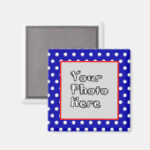 Blue n White Polka Dots Red Trim Foto Frame Magnet (Vorderseite/Rückseite)