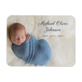 Blue Name Birth Date Script Baby Foto Magnet
