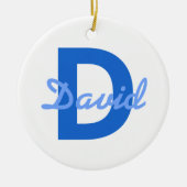 Blue Name & Monogram Aufkleber Keramik Ornament (Vorne)