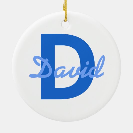 Blue Name & Monogram Aufkleber Keramik Ornament (Hinten)