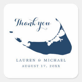 Blue Nantucket Island Karte Hochzeitsempfang Quadratischer Aufkleber