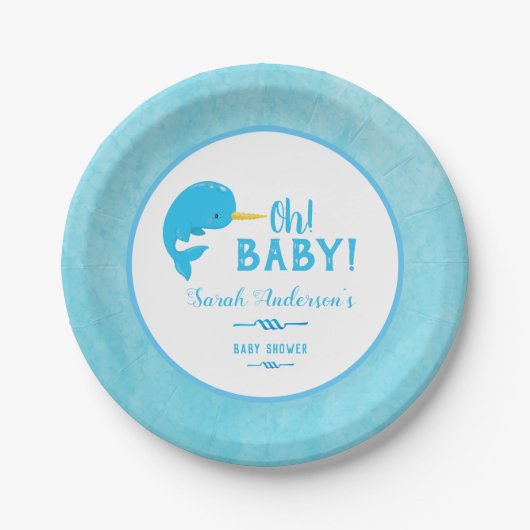Blue Narwhal Baby Dusche Pappteller (Vorderseite)