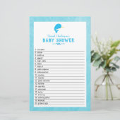 Blue Narwhal Baby Dusche Word Scramble Game Briefpapier (Stehend Vorderseite)
