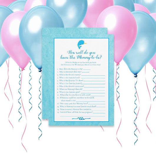 Blue Narwhal, der Mommy Best Baby Shower Game kenn Einladung