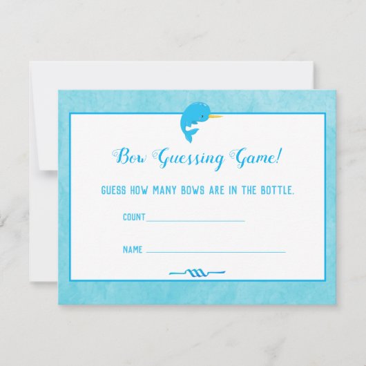 Blue Narwhal Guessing Count Baby Showspiel Einladung (Vorderseite)