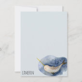 Blue Narwhal Modern Watercolor Ocean Personalized Mitteilungskarte (Vorderseite)