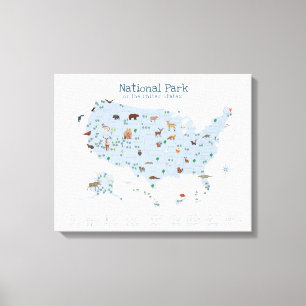 Blue National Park Map Woodland Kinderzimmer Leinwanddruck