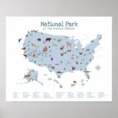 Blue National Park Map Woodland Kinderzimmer Print Poster (Vorne)