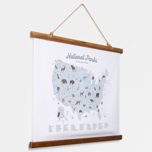 Blue National Parks Map Woodland Kinderzimmer Deco Wandteppich Mit Holzrahmen (Gewinkelt)