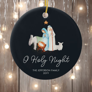 Blue Nativity Religious Christmas Keramik Ornament