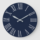 Blue Nauti Gray Metallic Silver Roman Number2 Große Wanduhr (Vorderseite)
