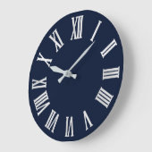 Blue Nauti Gray Metallic Silver Roman Numbers Große Wanduhr (Winkel)