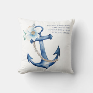 Blue Nautic Anchor Boy Kinderzimmer Baby Birth Sta Kissen