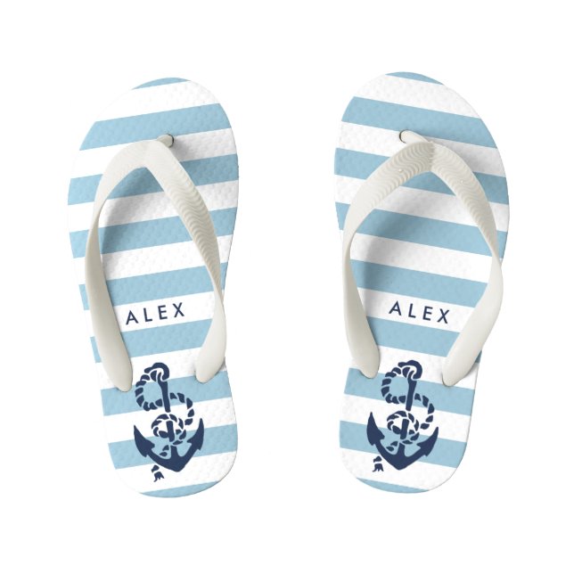 Blue Nautic Anchor Boys Flip Flops Kinderbadesandalen (Fußbett)