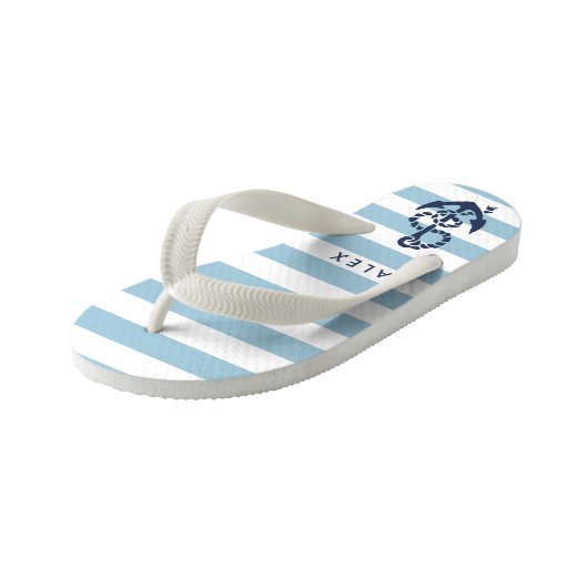 Blue Nautic Anchor Boys Flip Flops Kinderbadesandalen (Schrägansicht)