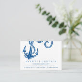 Blue Nautic Anchor Business Card Begleitkarte (Stehend Vorderseite)