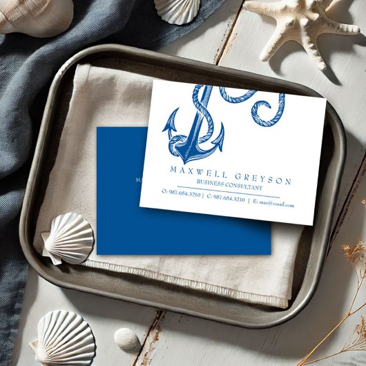 Blue Nautic Anchor Business Card Begleitkarte