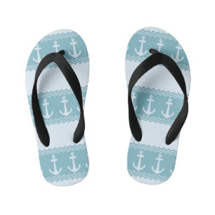 Blue Nautic Anchor Coastal Streifen Kinderbadesandalen