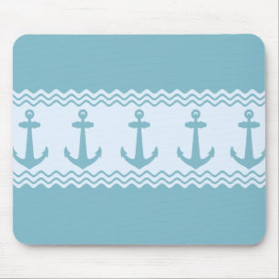Blue Nautic Anchor Coastal Streifen Mousepad
