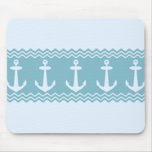 Blue Nautic Anchor Coastal Streifen Mousepad