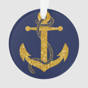 Blue Nautic Christmas Ornament Circle Anchor