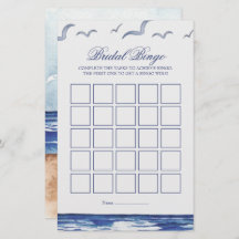 Blue Nautic Coastal Sea Bridal Bingo Game Card