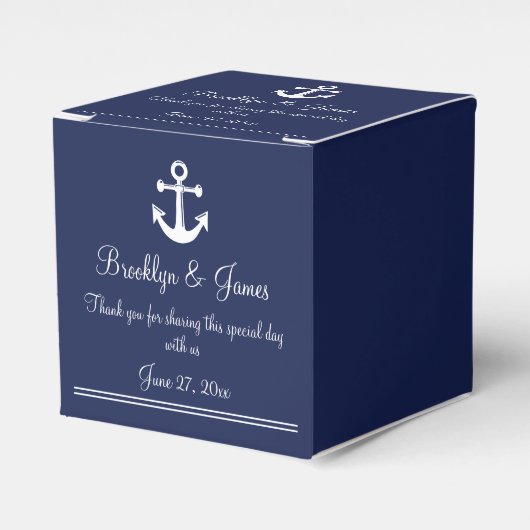 Blue Nautic Gastgeschenk Hochzeit Box White Anchor Geschenkschachtel (Vorderseite)