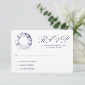 Blue Nautic Life Ring Response Card RSVP Karte (Stehend Vorderseite)