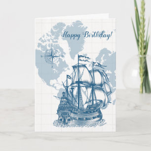 Blue Nautic Map Geburtstag Karte