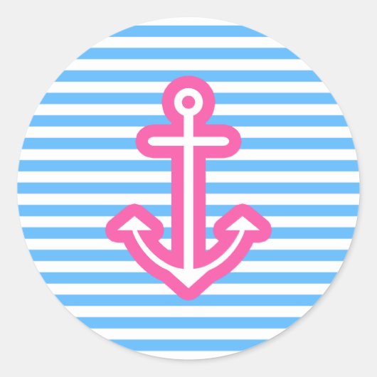 Blue Nautic Pink Anchor Runder Aufkleber (Vorderseite)